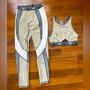 ALO Yoga Women's Gray and Cream Leggings and Top Set